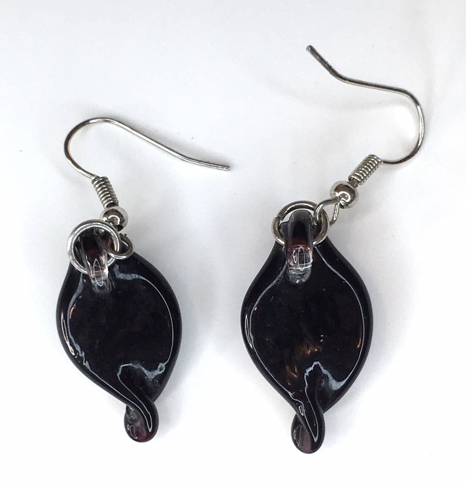 Art Glass Dangle Drop Earrings Black Purple & Yellow