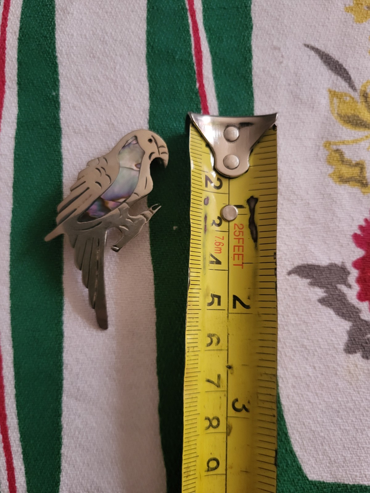 Vintage Mexican bird brooch pin jewelry abalone shell parrot marked