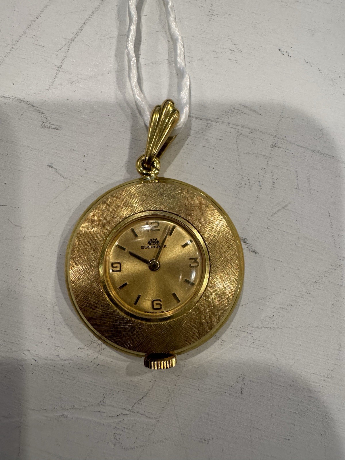 Vintage Bucherer Pendant Watch: 17 Jewel Gold-Tone Manual Wind- Working