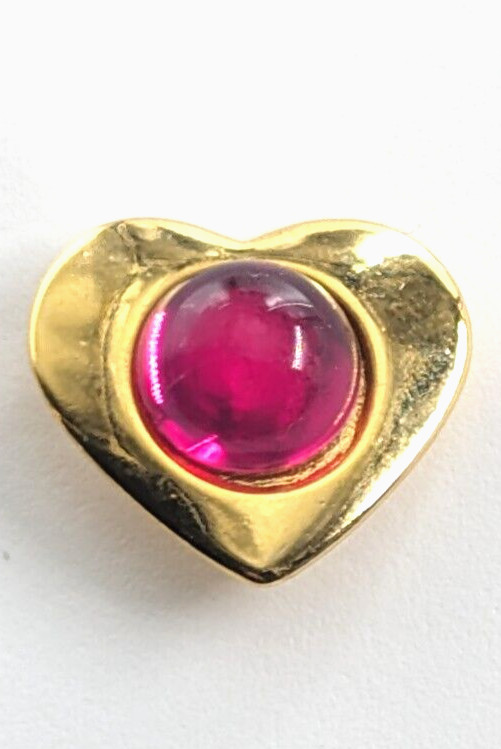 LC Liz Claiborne Heart Round Pink Glass Cabochon Gold Tone Pin Tie Tack VTG
