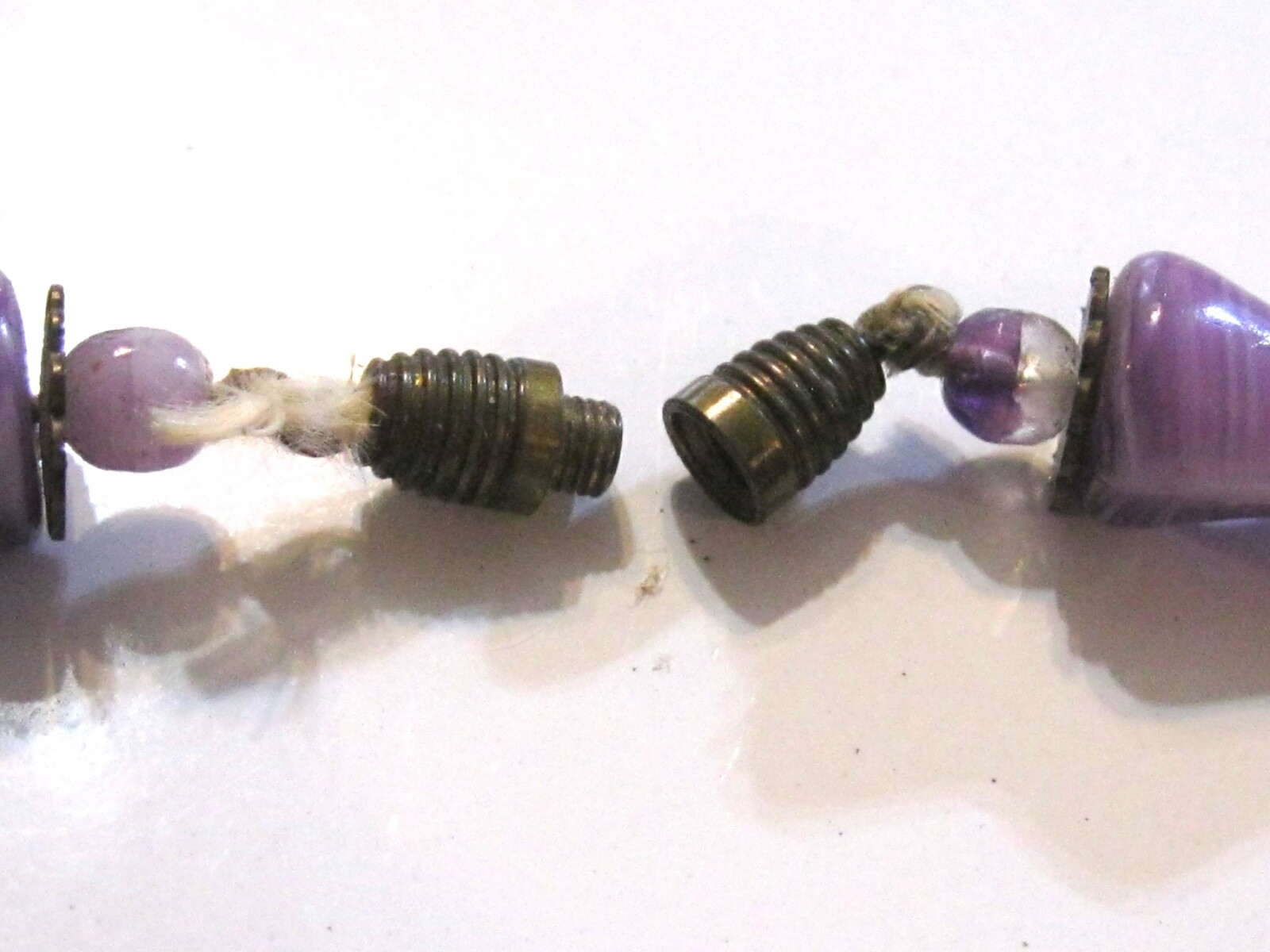 NEIGER BROS ANTIQUE ART DECO CZECH GLASS BEAD NECKLACE RARE PURPLE TAN FLORAL