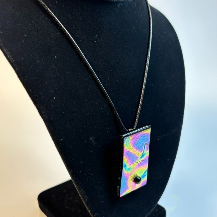 Pendant Necklace Jewelry Art Glass Vintage 2000s Cord Retro Accessory Y2K