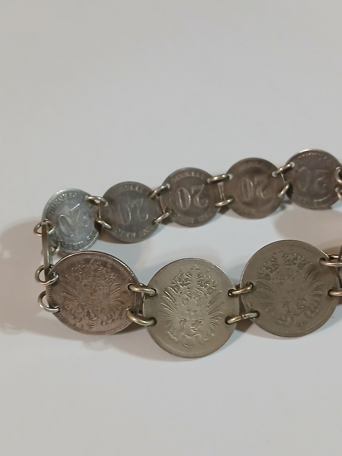 900 Silver Antique 1874-1876 Germany Coin Link Bracelet 8″ 11 Coins 25g