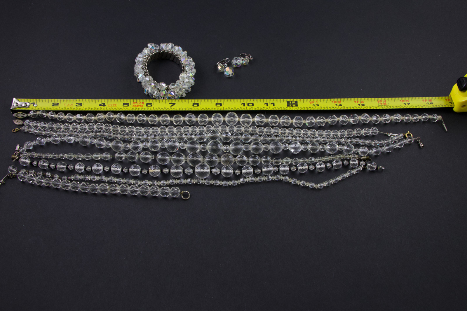 10 Vintage Wearable Faceted Rock Crystal & AB Jewelry Mix Lot Necklace Bracelet