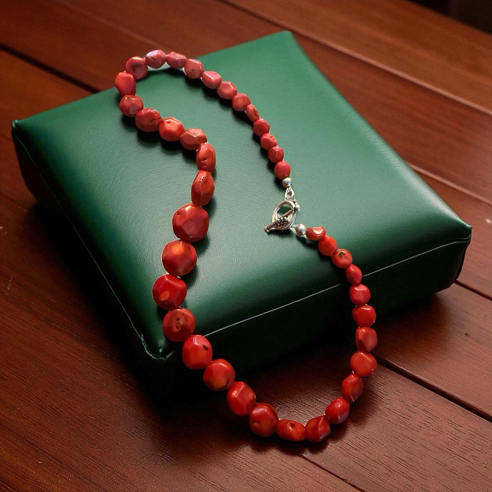Genuine Bamboo Coral Ladies Necklace With Silver Tone Clasp Length 16”