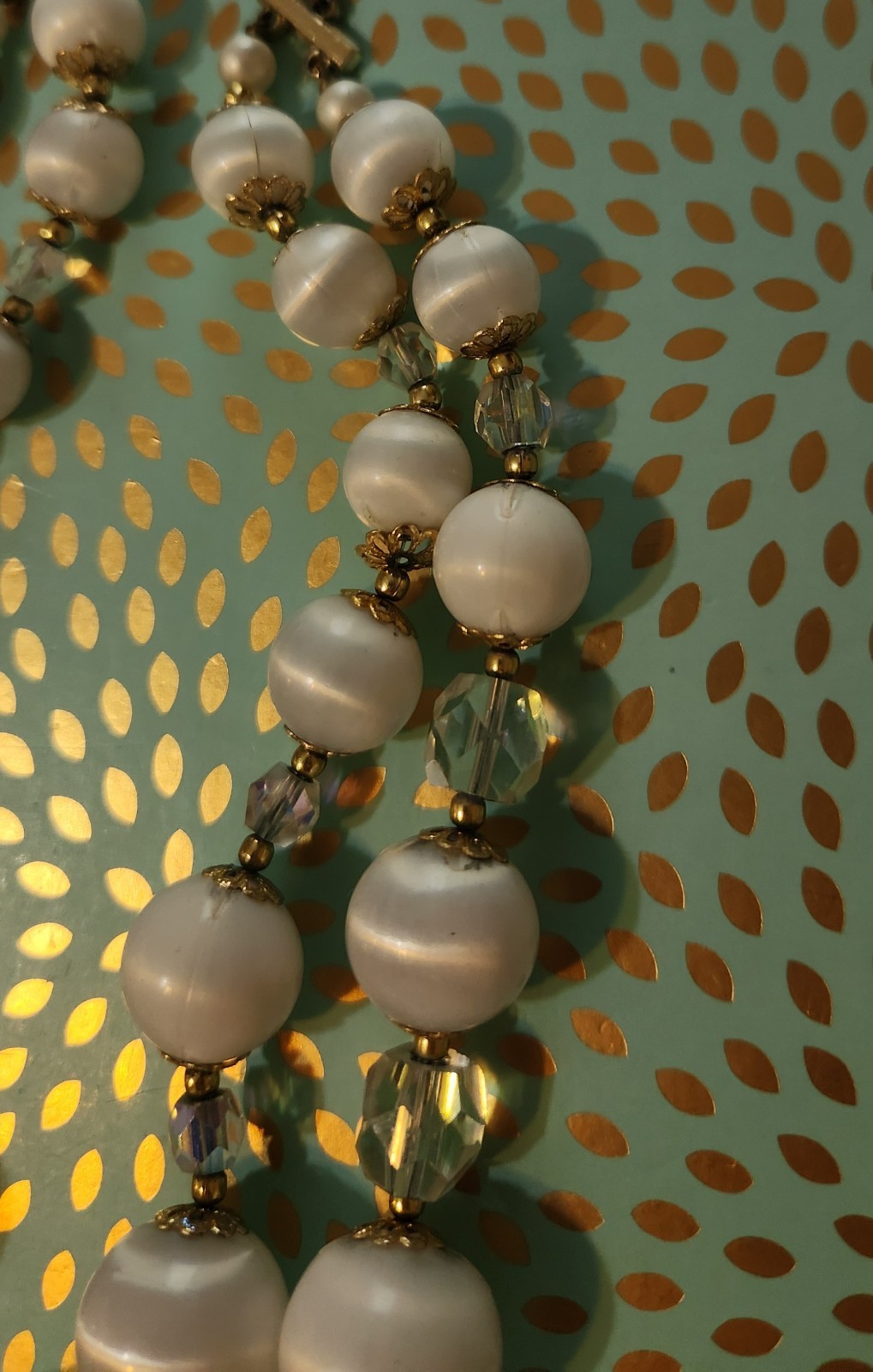 Vintage classic mid-century double-strand necklace acrylic and AB glass Japan