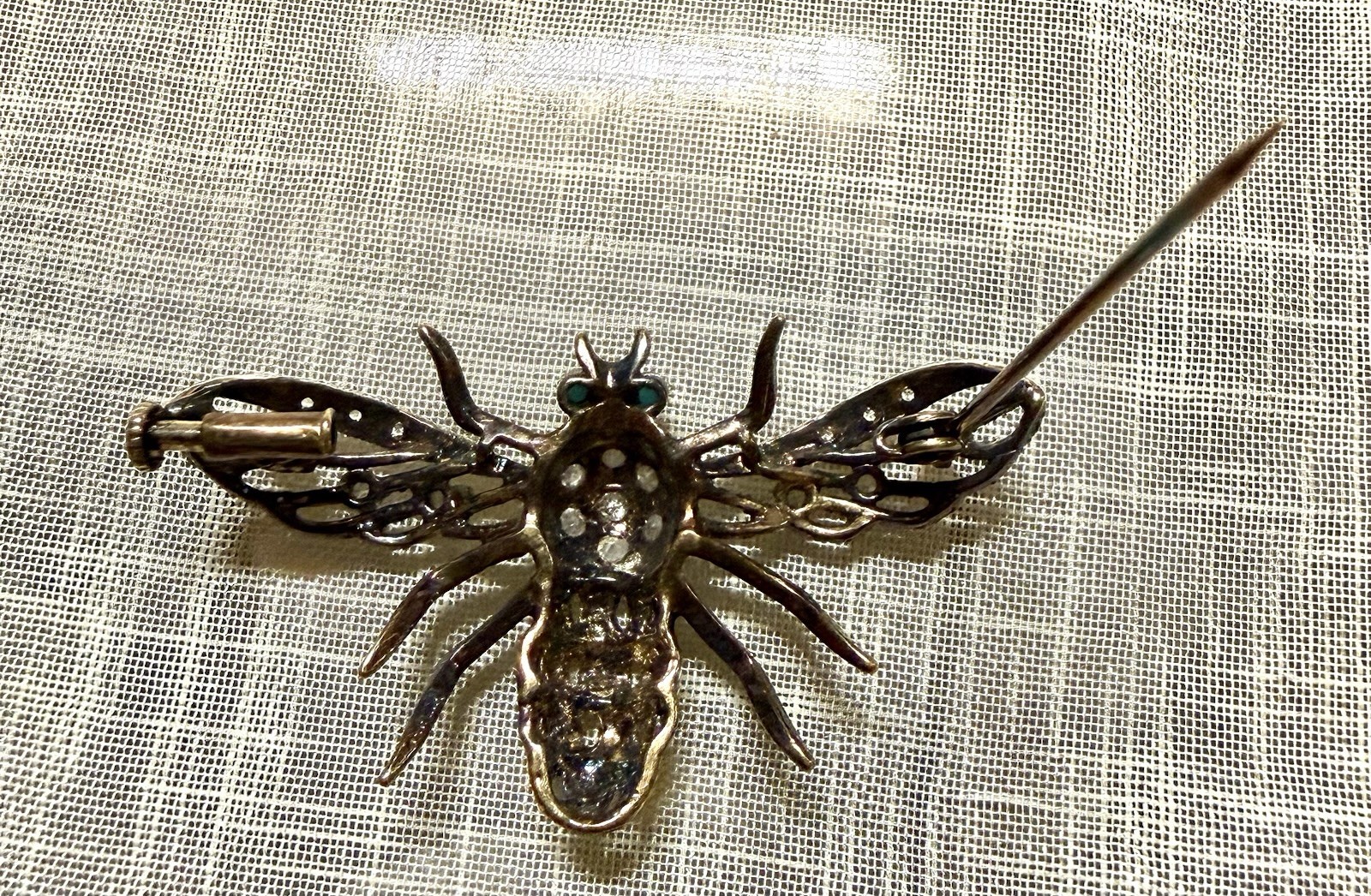 Vintage Sterling Silver Vermeil Bee Wasp Brooch Rhinestone Enamel Figural Pin