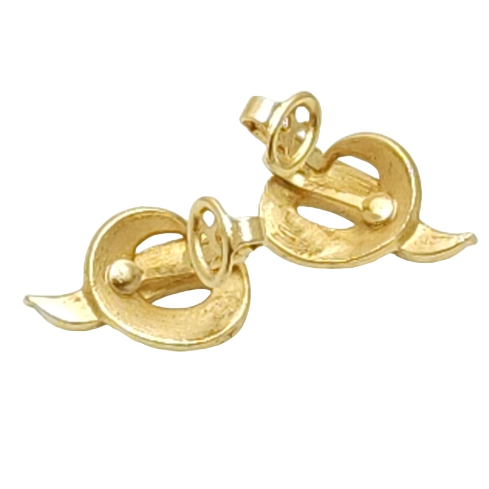 Vintage Crown Trifari Clip On Earrings Brushed Gold Tone Swirl Ribbon Signed