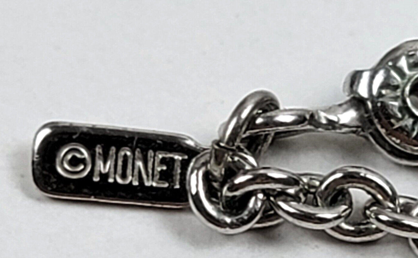 Vintage Signed MONET Silver-Tone Ball Bead Chain Necklace 16.5 In Lobster Clasp
