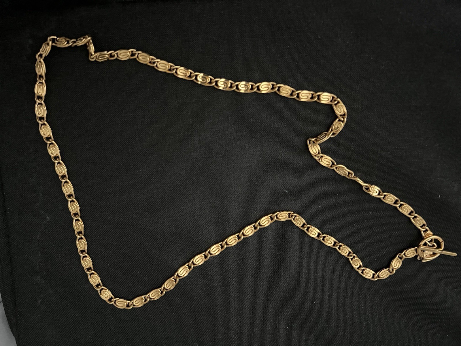 Vintage Anne Klein Stylized S Anchor Necklace 30″ in Goldtone/Toggle Closure EUC