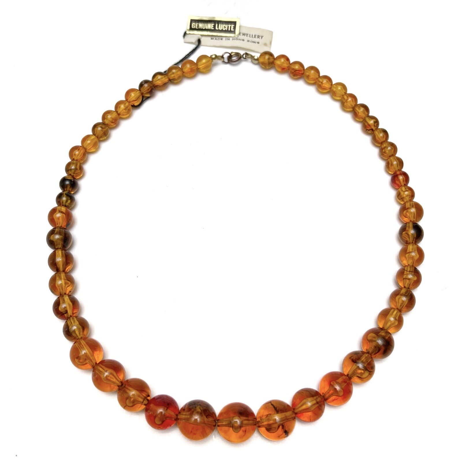 Vintage Lucite Amber Tortoiseshell Resin Graduated Beaded Necklace 19”