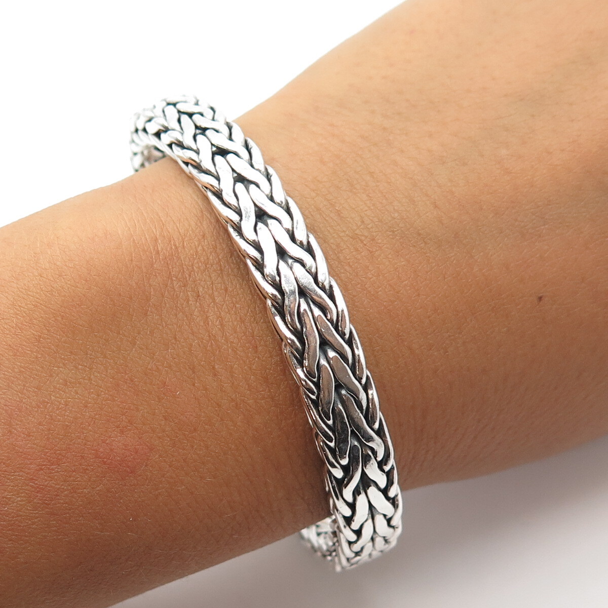 925 Sterling Silver Vintage Spiga/Wheat Link Heavy Bangle Bracelet 7.75″