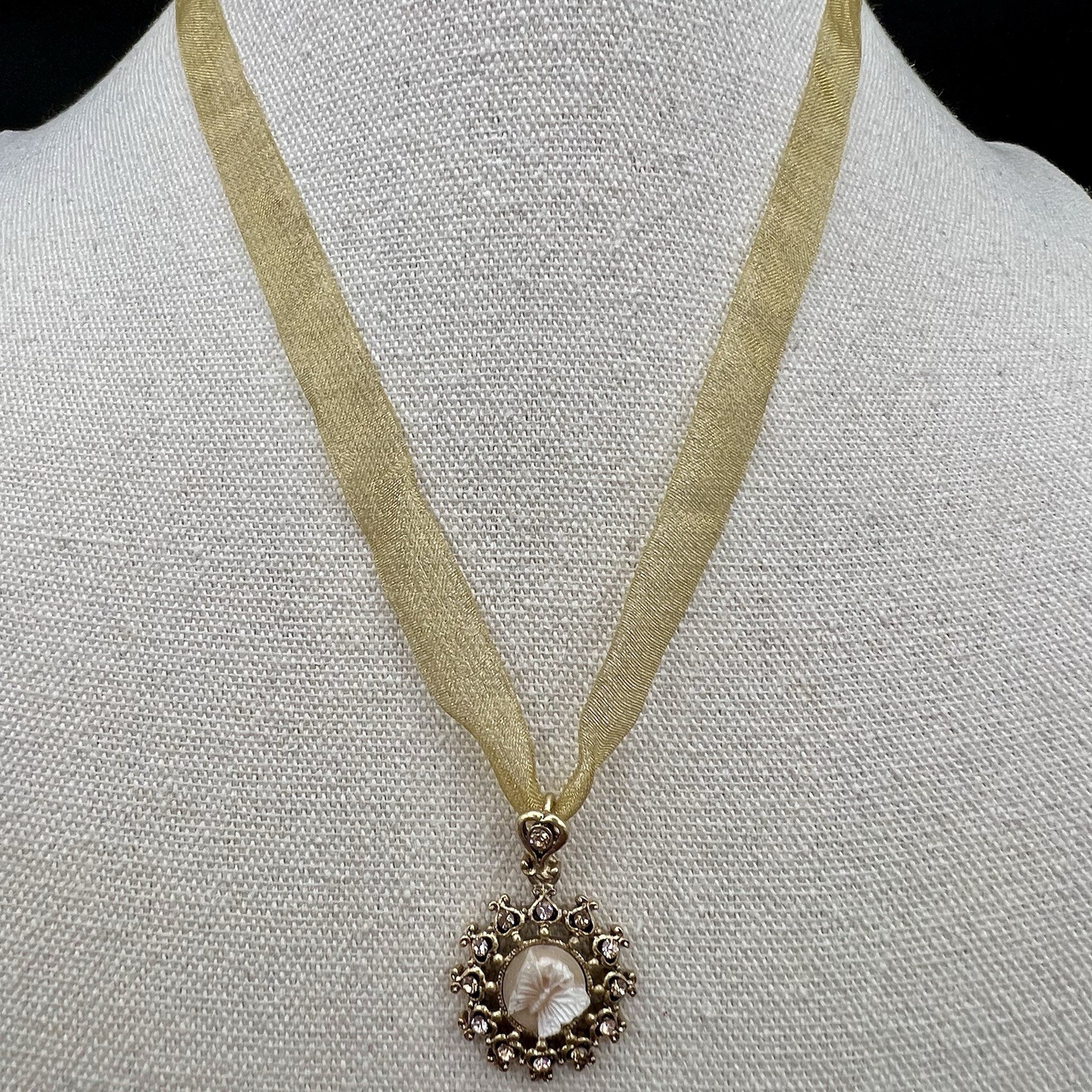 Victorian Revival Necklace Lot 3 Ribbon Pendant Cameo Floral Crystal Pearl 1928