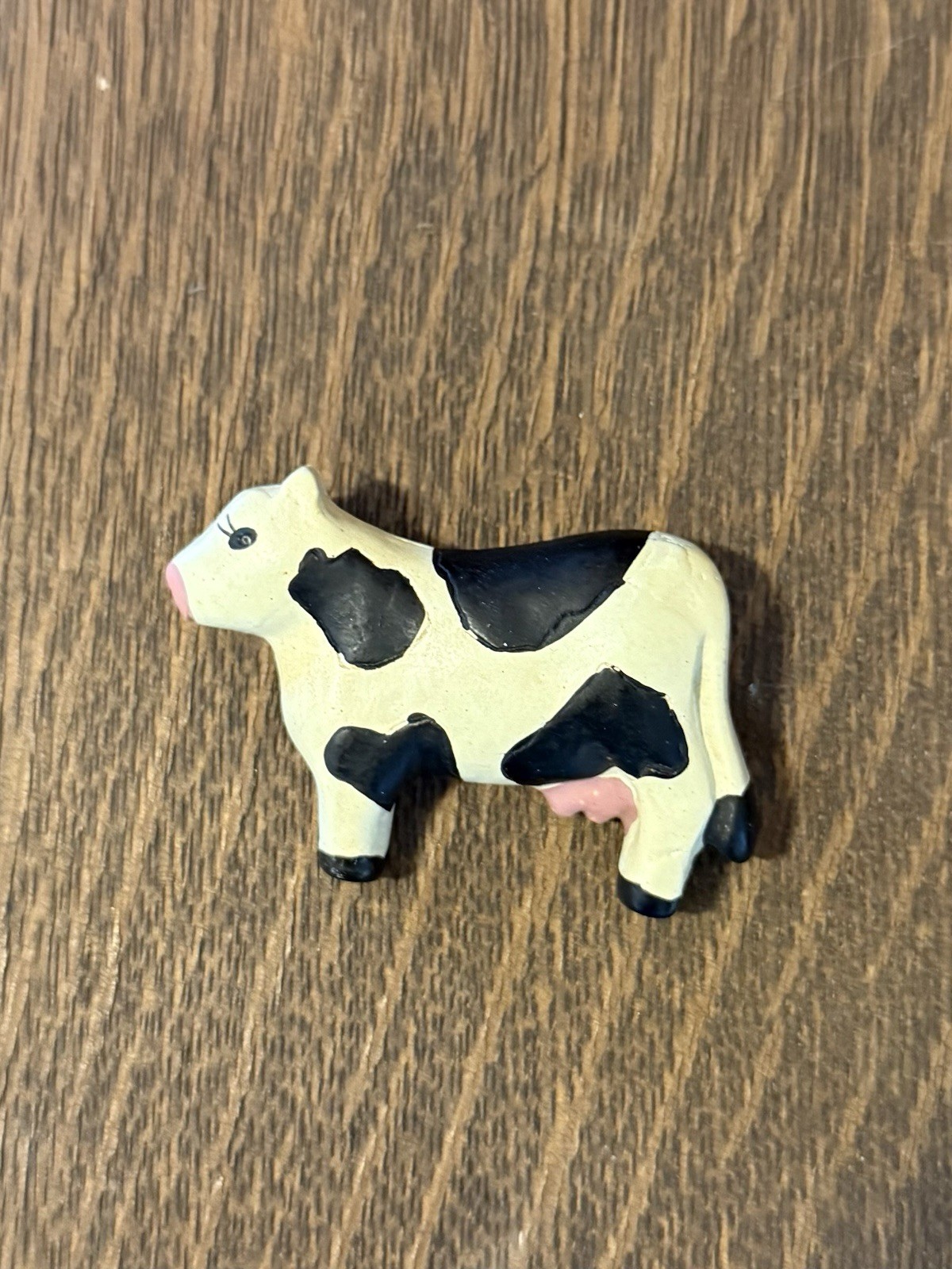 Vintage Holstein Cow Brooch 1989 With Pin On Back Black, White, & Pink