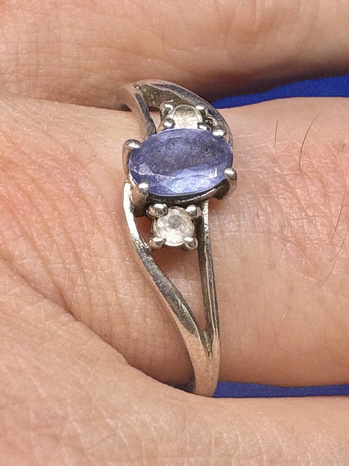 A45 Blue Purple Tanzanite 925 Sterling Silver Bypass Ring size 11 White Topaz
