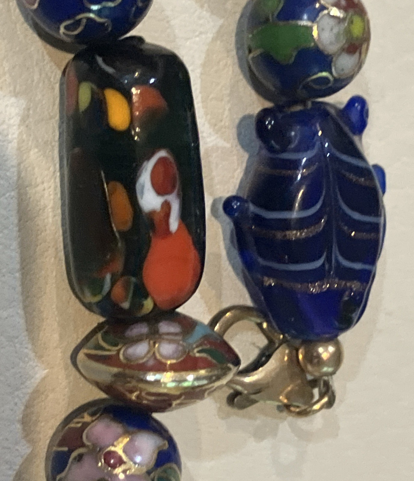 Italian Milifiore Oval Multicolored, Cloisonné & Carved Animals Bead Necklace