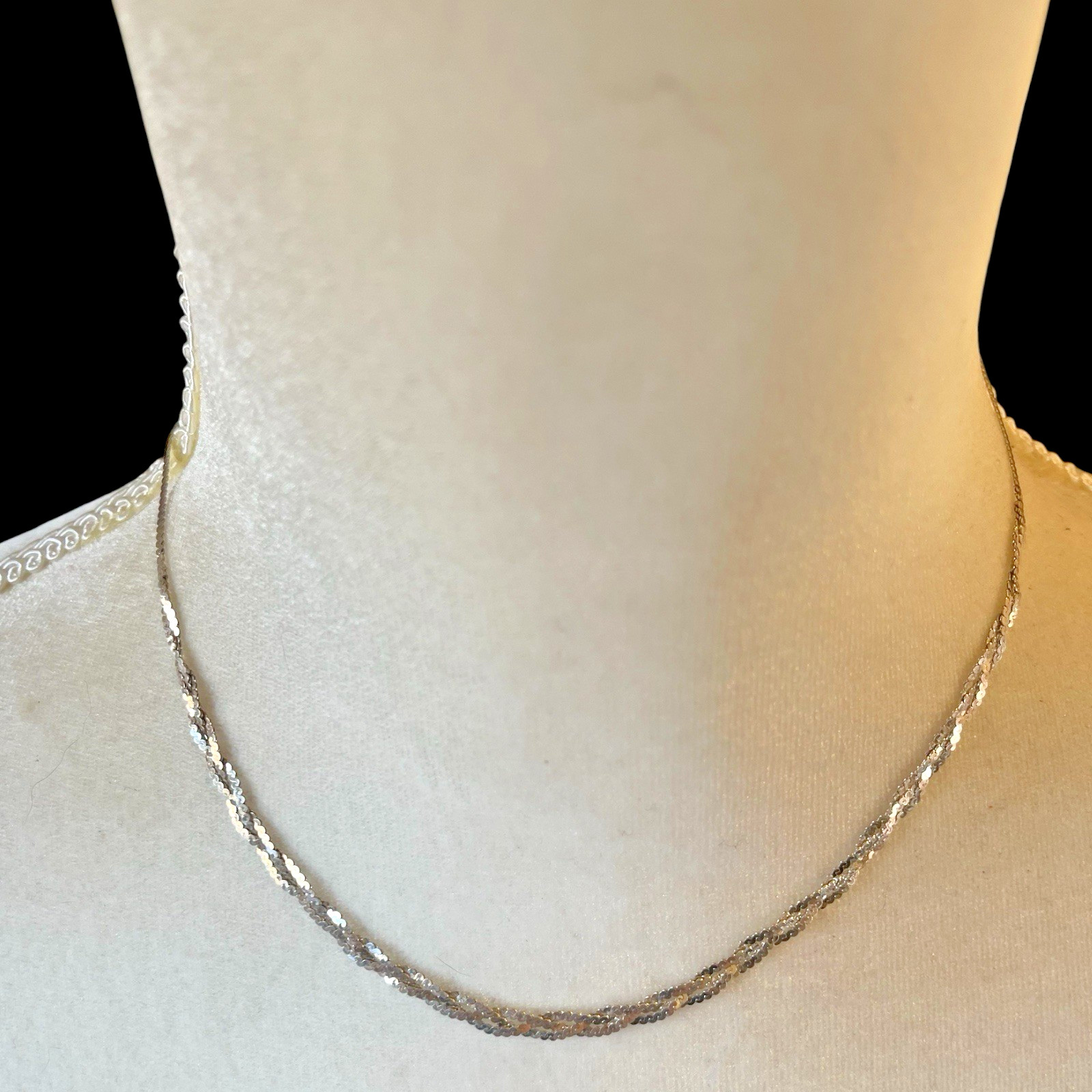 Vintage Italian 925 Sterling Silver Diamond-Flat Braided Chain Necklace, 16″