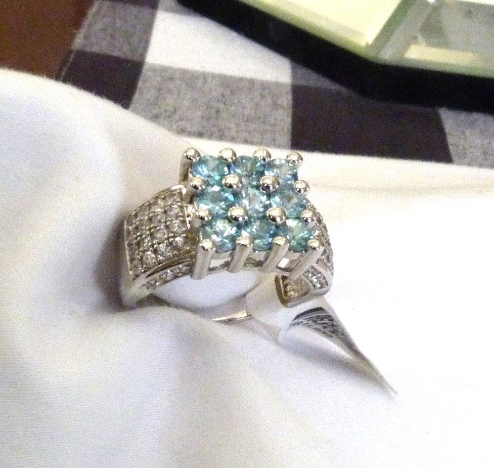 NEW W/TAG DESIGNER KH BLUE & WHITE TOPAZ GEMSTONE STERLING SILVER RING SIZE 10