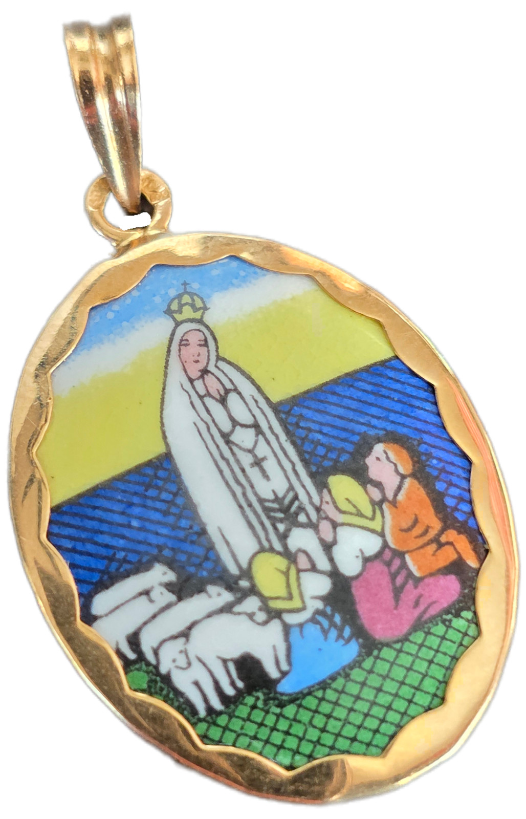 Antique Enameled Gold Medal Virgin Mary Madonna Pendant – 18K Gold