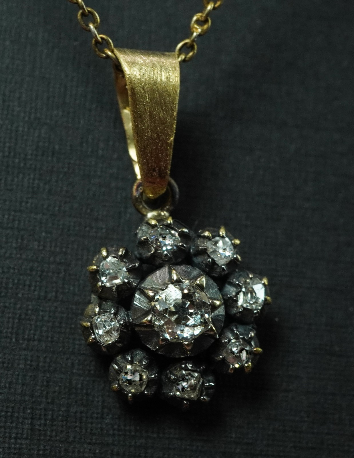 Georgian Antique Old European Rose Square Diamond Pendant 18K 14K Gold Silver