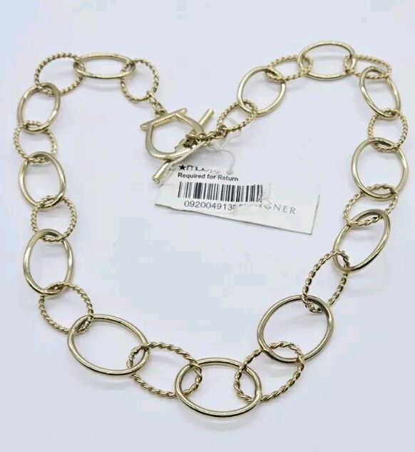 ETIENNE AIGNER Necklace Gold tone Toggle Closure Circle Oval Link 19 in