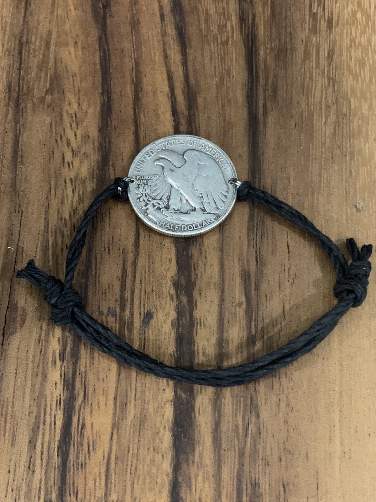 Adjustable Walking Liberty Half Dollar Coin Jewelry BRACELET 90% Silver/Hemp