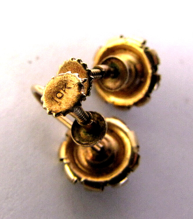 10K Screw Back Earrings Vintage Yellow Gold Red Rhinestone Stud Clip-On