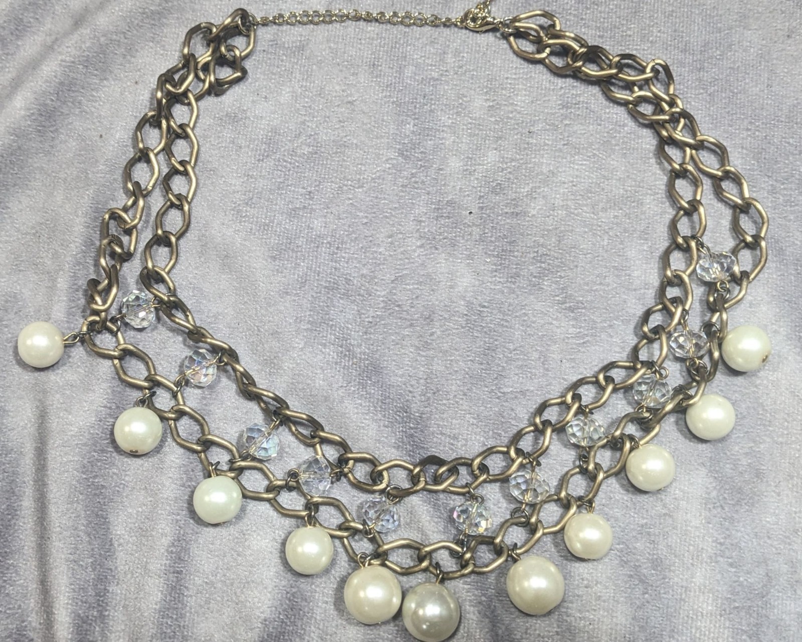 Vintage Glam Faux Pearl And Aurora Borealis Crystal Layered Fringe Necklace