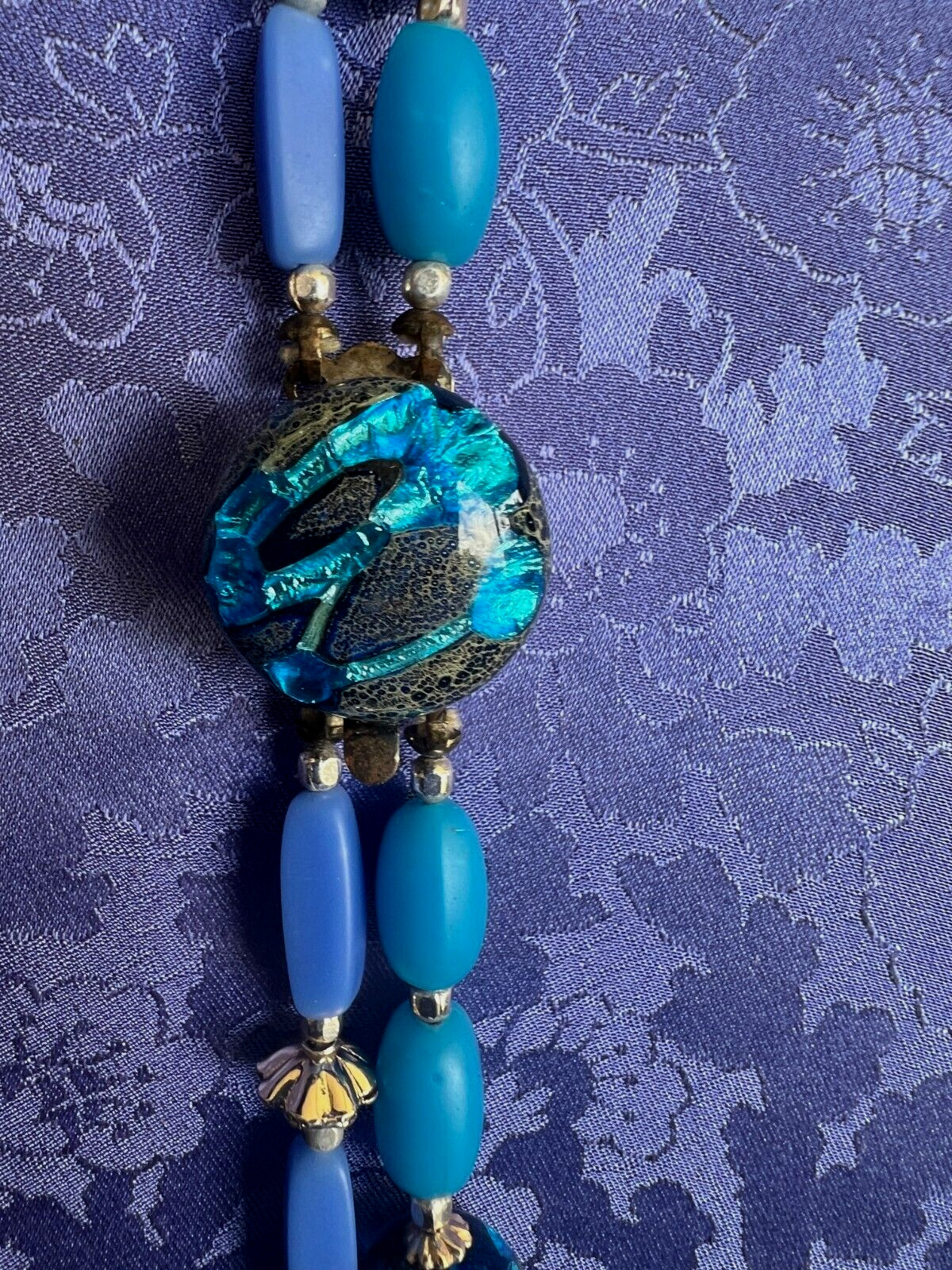Murano Glass Beaded 2 Strand Necklace 22 Inches Long Blue