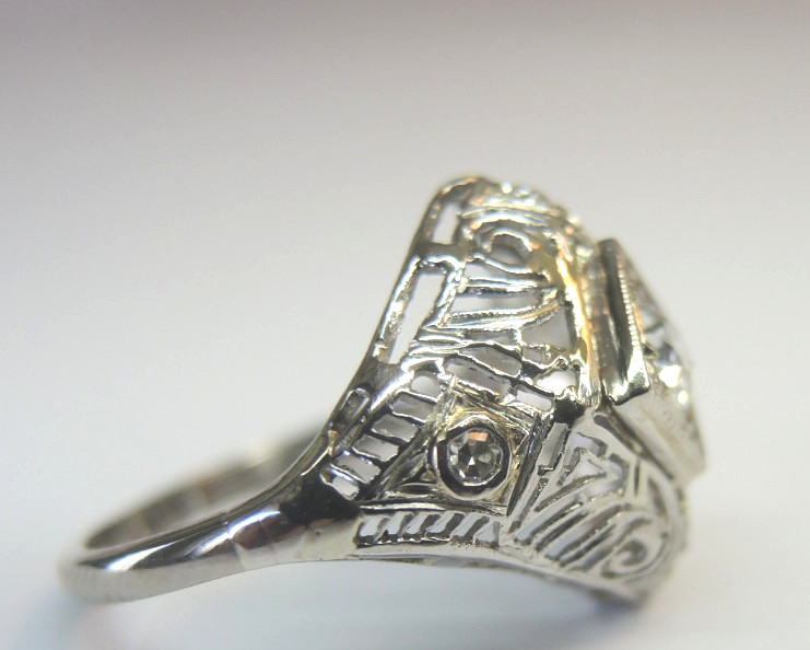 Antique Art Deco Diamond Engagement 18K White Gold Ring Size 5.75 EGL USA