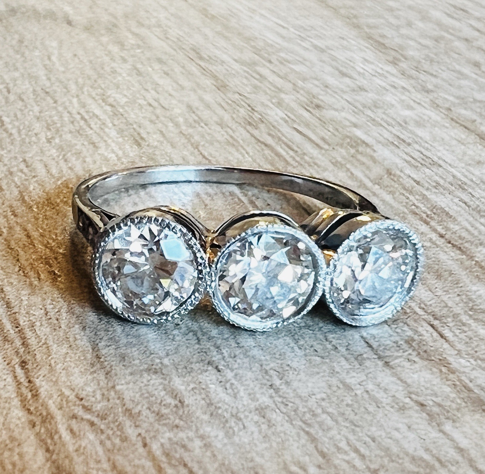 1920’s Antique Deco Old European Cut Diamond Platinum Bezel Milgrain Ring