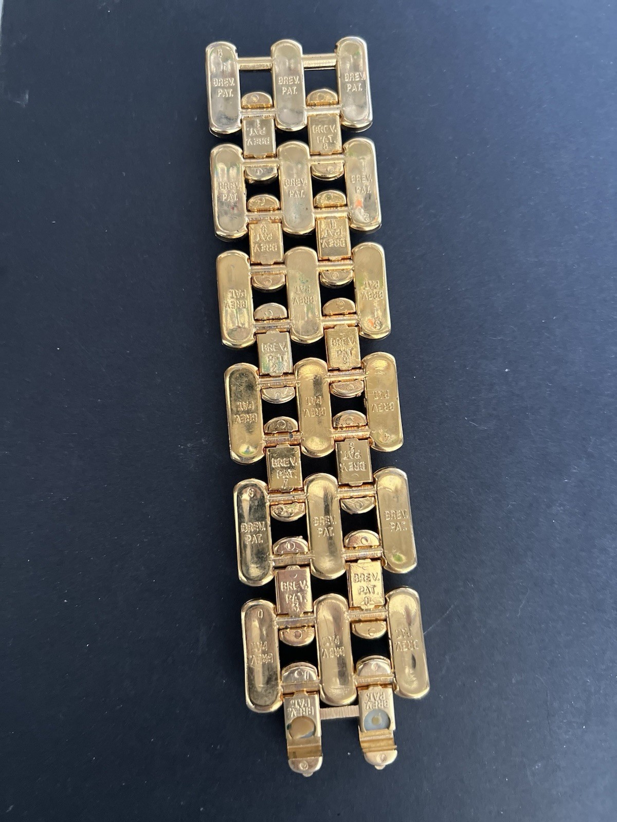 Vtg Italian Bracelet Brev. Pat. gold Plate 1960s Mid Century 8″ (CLASP DAMAGED)
