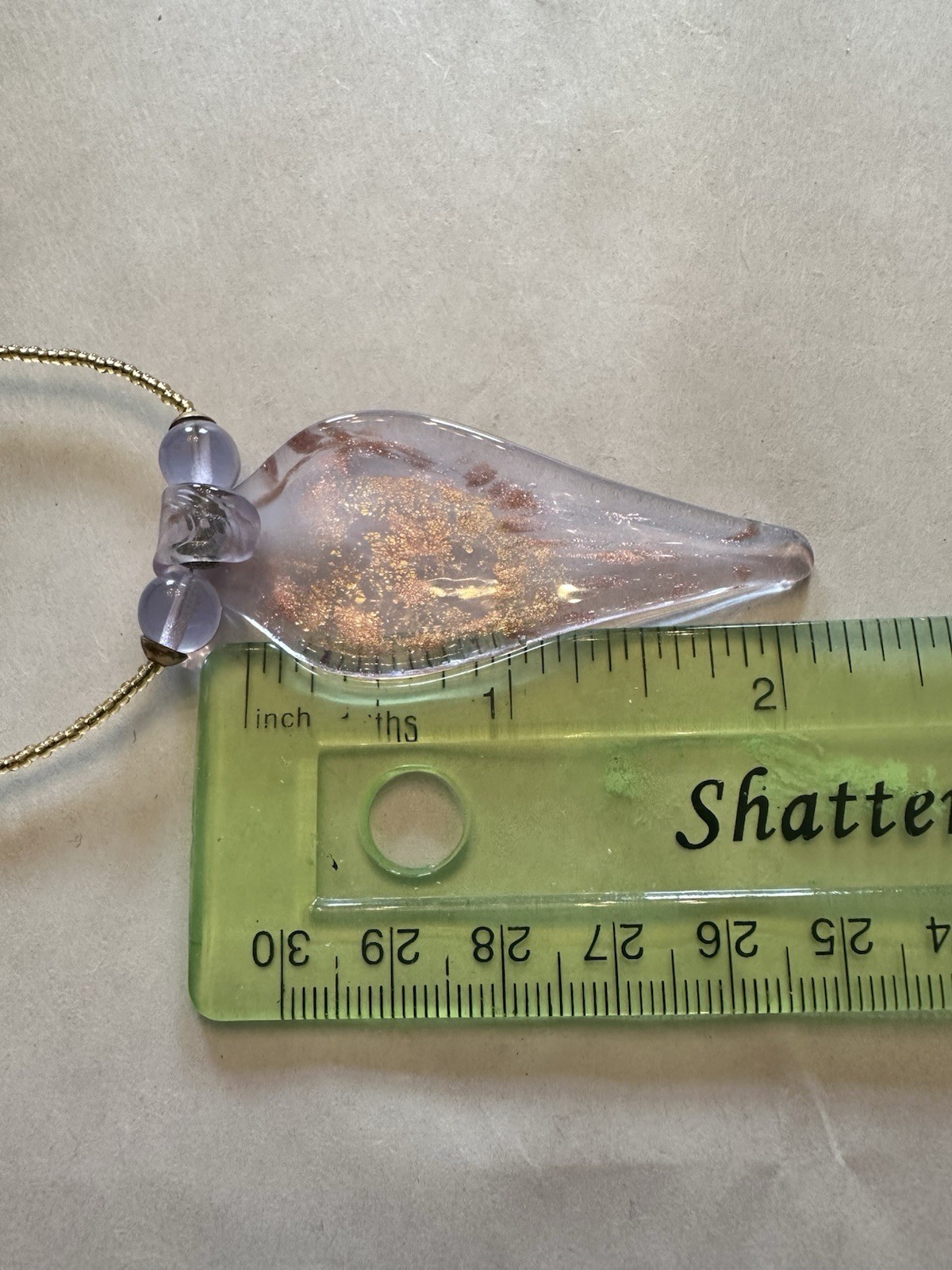 VTG Handmade Pale Lavender Pendant Necklace W/Gold-Toned Beaded Chain & Earrings