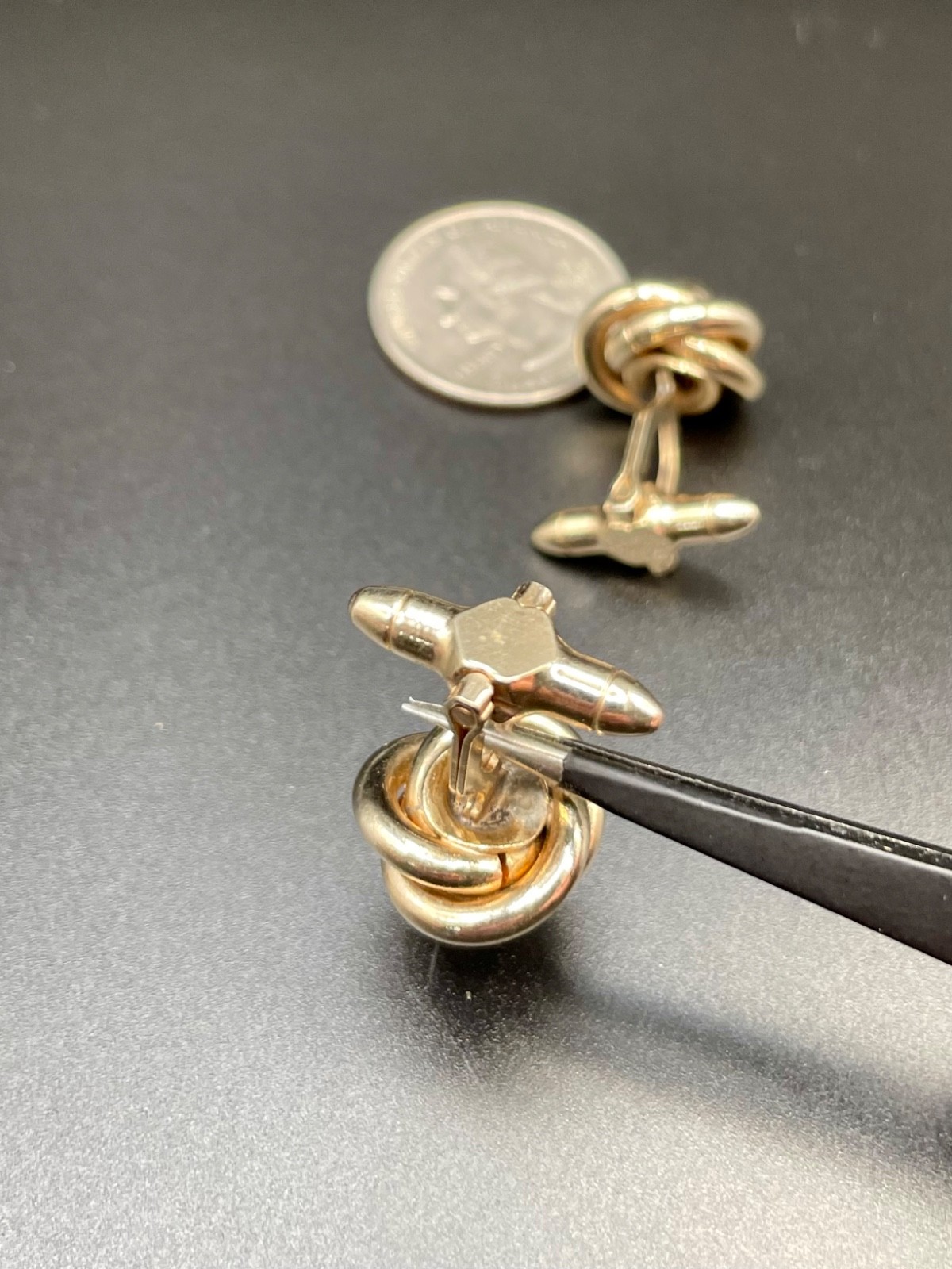 Vintage Two Tone Love Knot Cufflinks Silver and Gold Tone Geometric