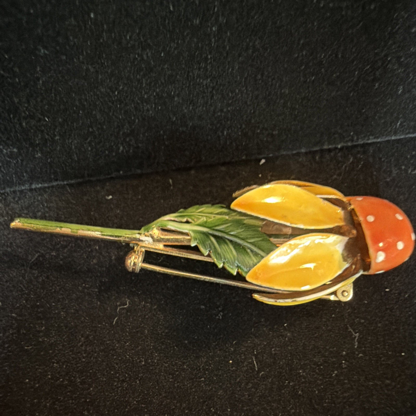 Original by Robert Enamel Flower Brooch Pin Yellow and Orange Daisy SPRING -READ