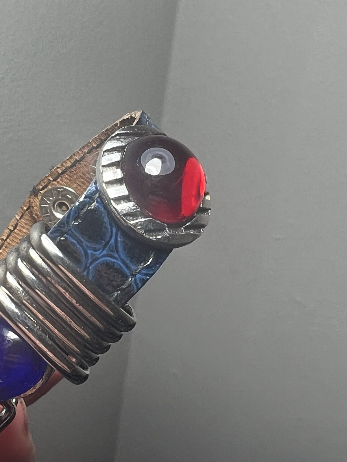 RARE 80s Rau Klikit Blue Leather Cuff Bracelet Punk Western Retro VTG Statement