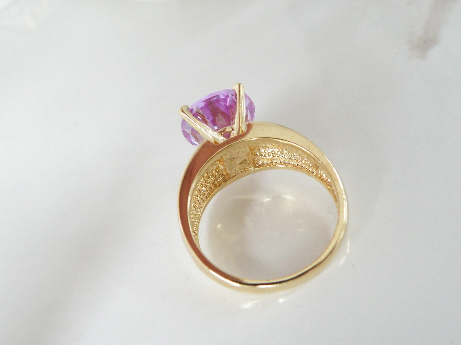 Vintage Sterling Silver 925 Gold on Pink Purple CZ Large Ring Size 10