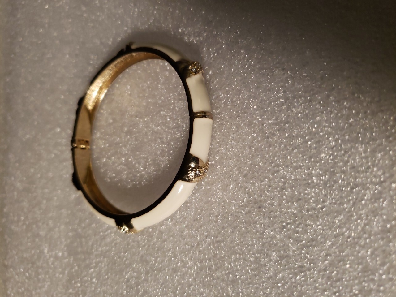 Vintage Bracelet White Enamel And Rhinestones With X Design Cuff With Hindged