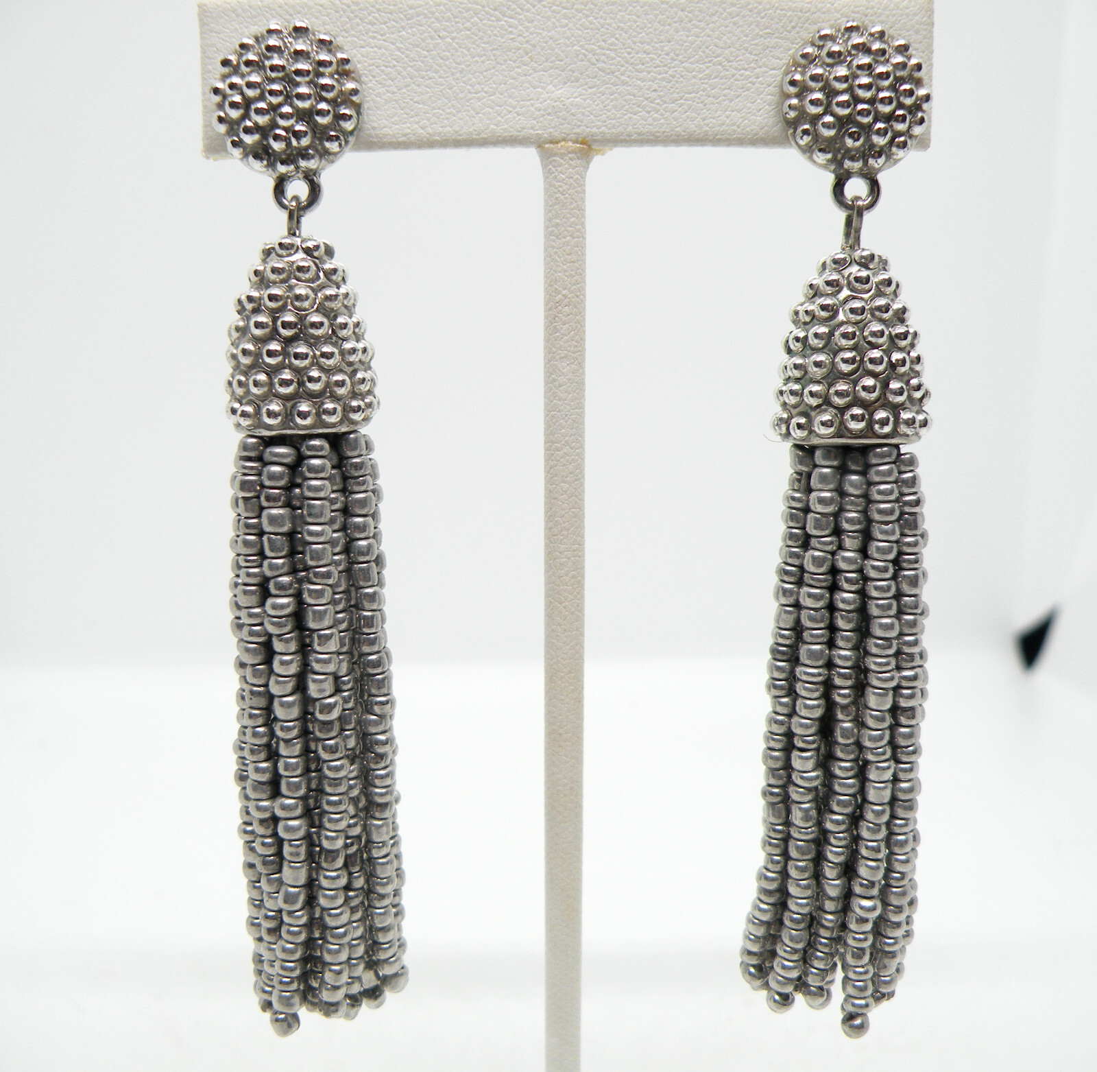 Vtg Sugarfix by Baublebar Signed Silver Tassel Beaded Women Earrings – 67c15