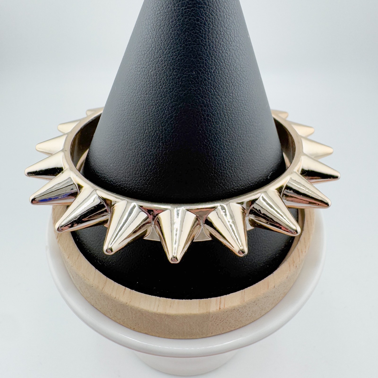 Vintage Plastic Gold Tone Spiked Bangle Bracelet Punk Rock Gothic Edgy Statement