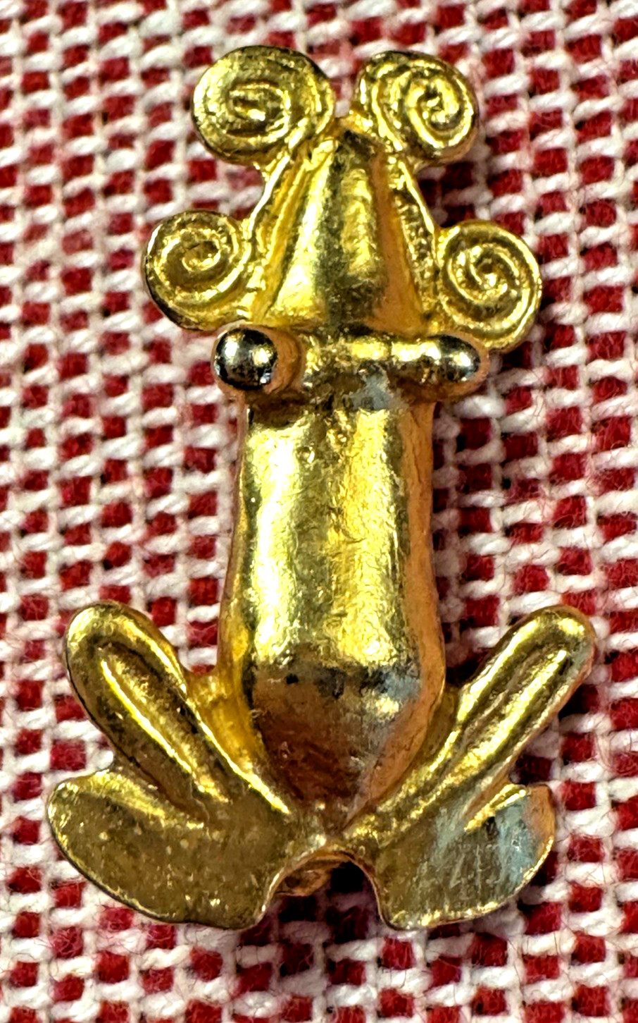 Alva Studios Gold Plated Pre Columbian Frog Pin Signed Inca Brooch