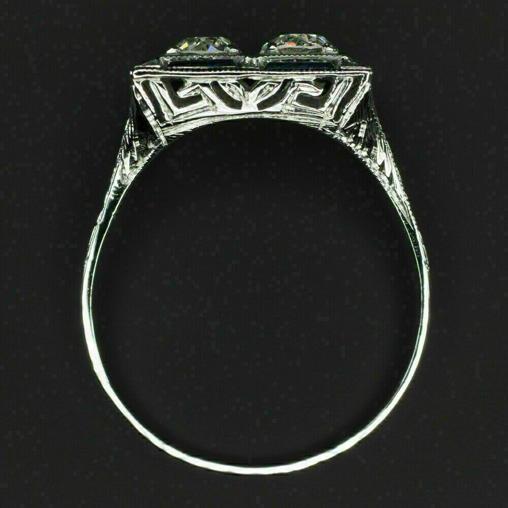 Two Stone 1/2Ctw White Round Cut CZ Antique Art Deco Wedding Ring In 925 Silver