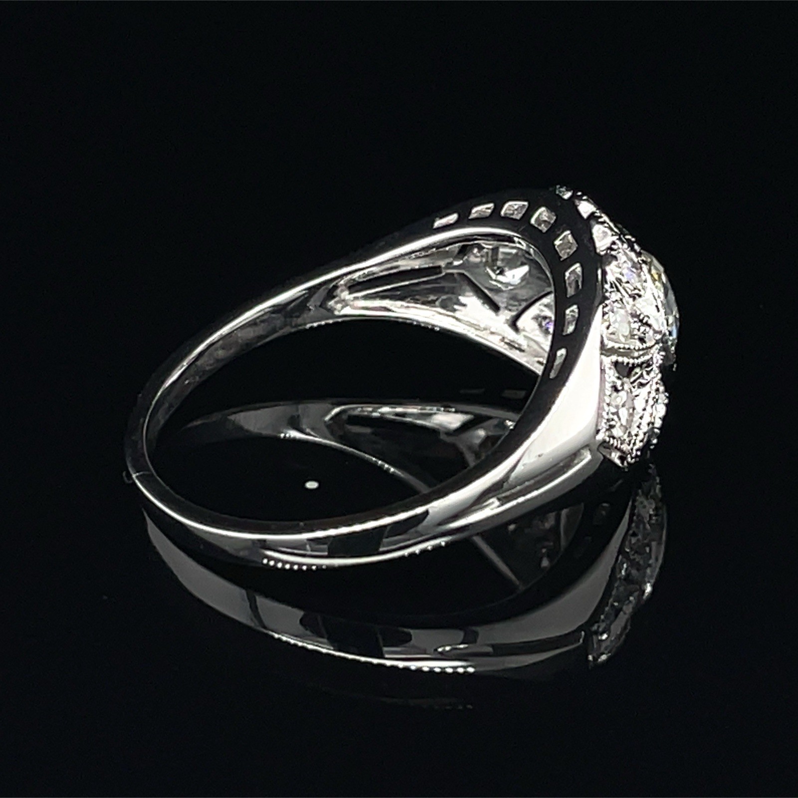 Vintage 1.00 Ctw Old European Cut Bezel Set Diamond Ring 14K White Gold
