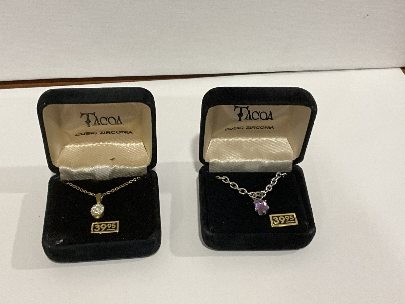 NIB Tacoa Lot Of 2 Necklaces 1. Clear 2. Purple Amethyst Cubic Zirconia Chain W