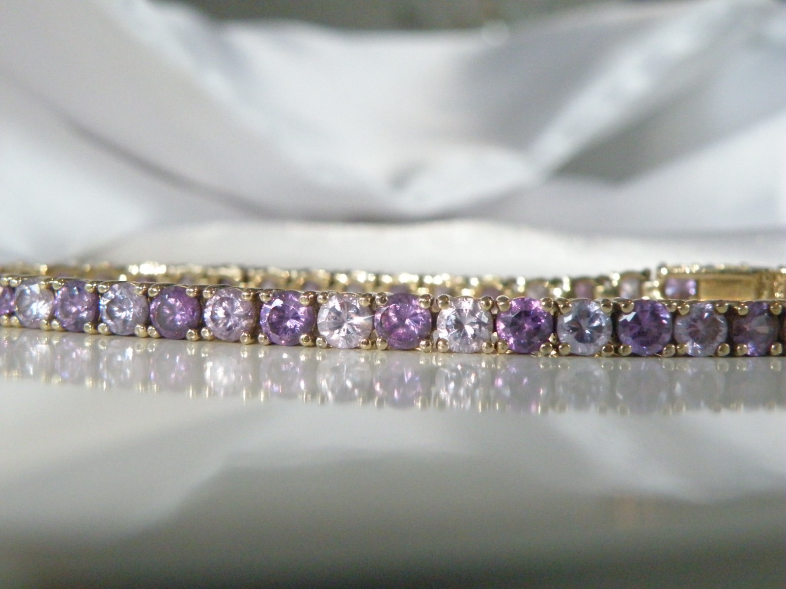 Vintage Sterling Silver 925 Gold Over Amethyst CZ Tennis Bracelet 7.5″