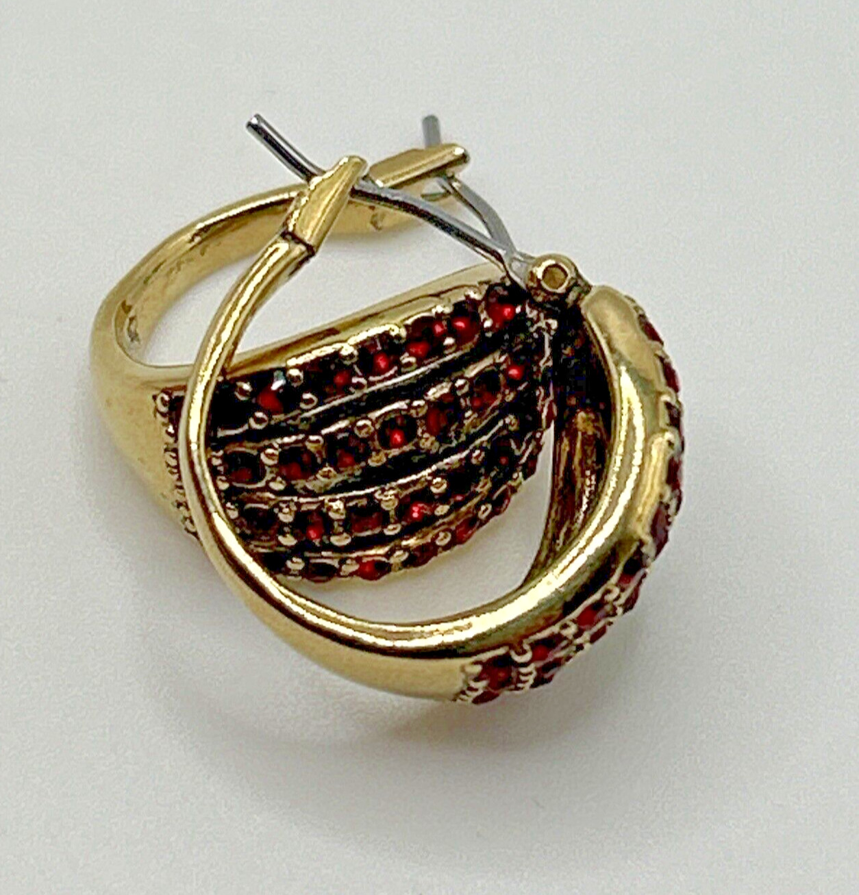 Vintage Monet Gold Plated Disc Earrings Red Crystal Post Earrings Pre/Post 1950