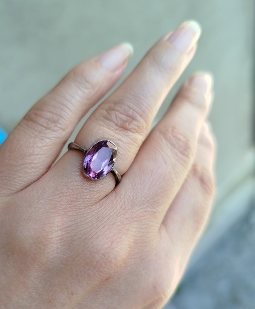 Vintage Beautiful Ring purple stone Silver 875 star USSR times Jewelry size 6.75