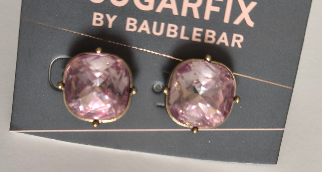 SUGARFIX BY BAUBLEBAR Earrings SOFT PINK CUT STONE Gold Tone Setting NWT