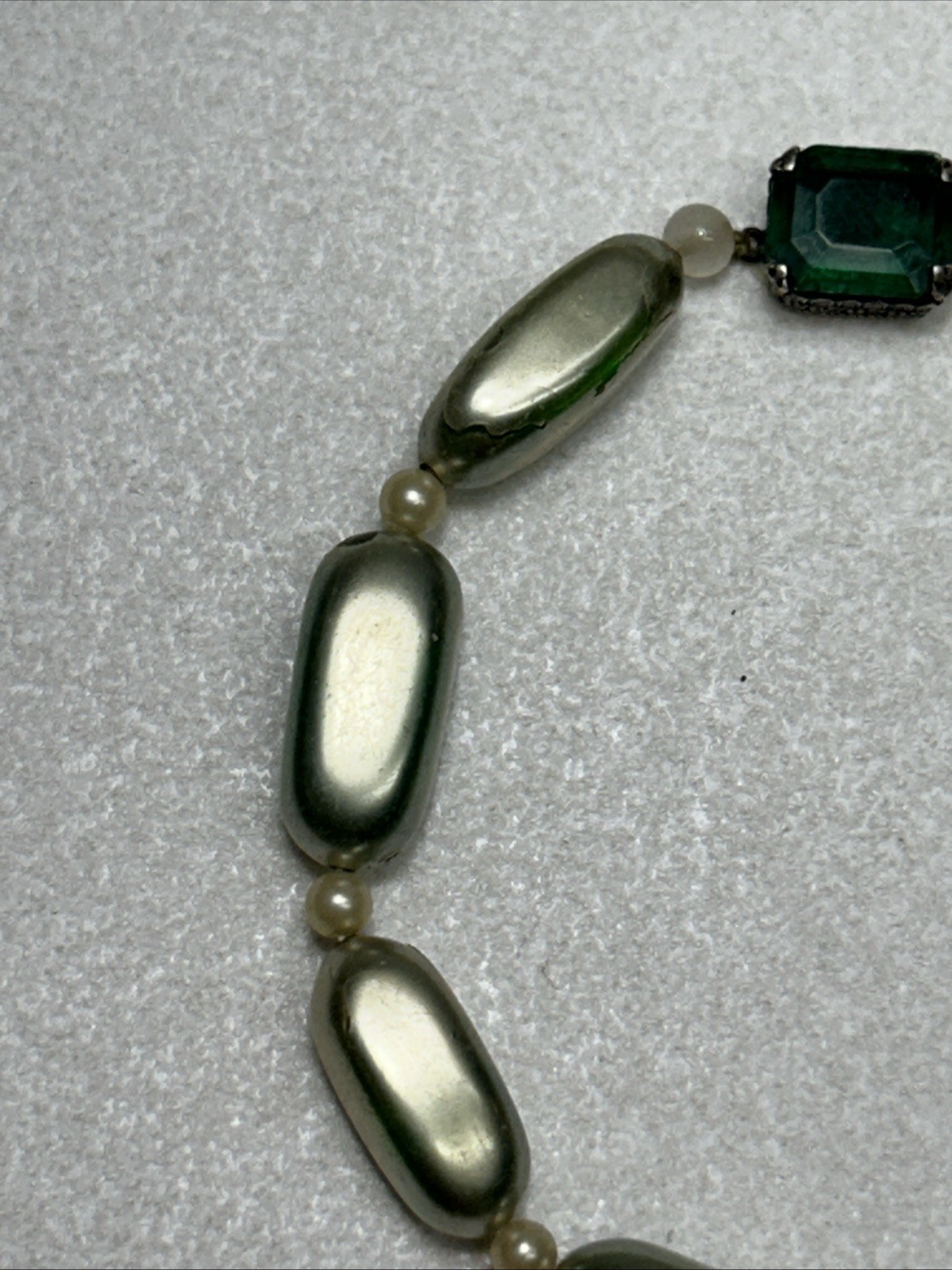 Vintage Beaded Bracelet With Sterling Clasp And Simulated Emerald