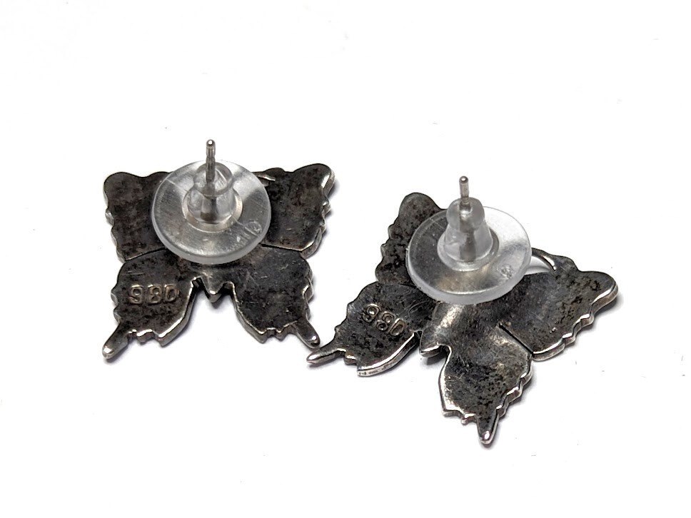 Vintage Fine 980 Silver Espinosa Butterfly Earrings Enamel Mexico Unsigned